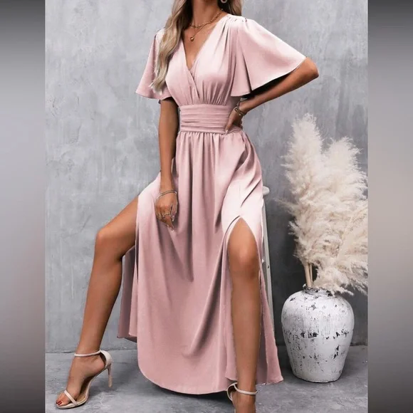 Boho butterfly sleeve slit thigh maxi dress